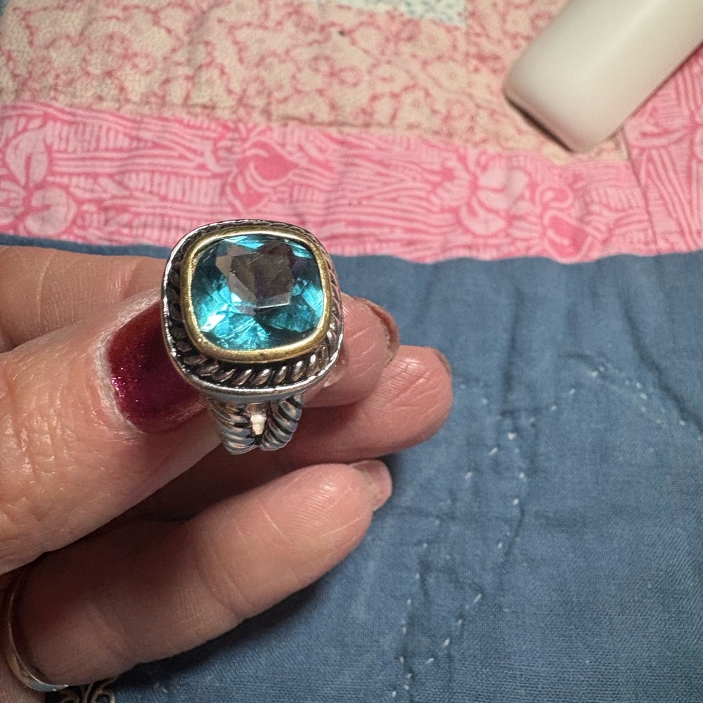 Blue and Silver Albion Women's Sterling Silver Ring with 14k Gold Accents